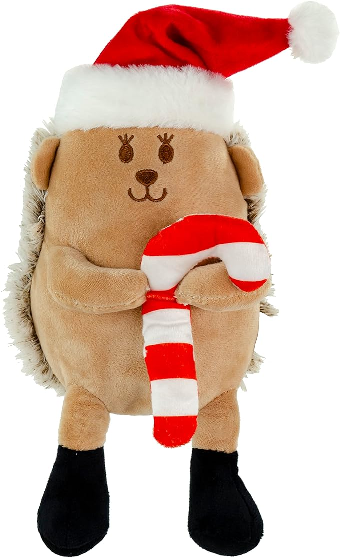 Giftable World Holiday Plush Pet Toy Fun for Christmas Designs with Squeaker Dog Chew Toy (9" Hedgehog w/Hat)