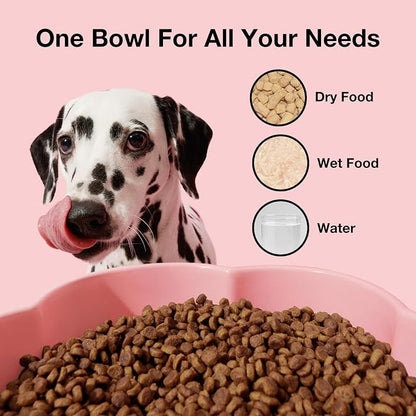 VETRESKA Elevated Dog Bowls Large Breed, 40 oz Ceramic Raised Dog Bowl | Flower-Shaped Food Water Bowl with Bamboo Stand, Feeding Dish Bowls for Medium/Large Dogs and Cats