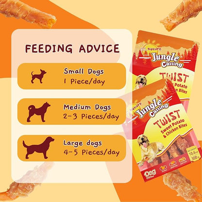 Jungle Calling Chicken & Sweet Potato Dog Treats – Gluten-Free, Grain-Free, High-Protein Natural Chews for Medium/Large Breeds, Edible Pet Snacks,10.6 oz