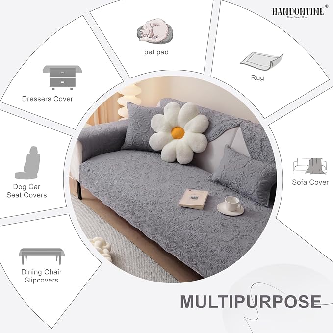 HANDONTIME Soft Cotton Sofa Cover Pet Friendly, Embroidery Elegant Pet Couch Cover, Jacquard Dog Couch Protector Washable for Sectional, Anti-Slip Dog Furniture Protector (Dusty Purple, 35.4" x35.4")