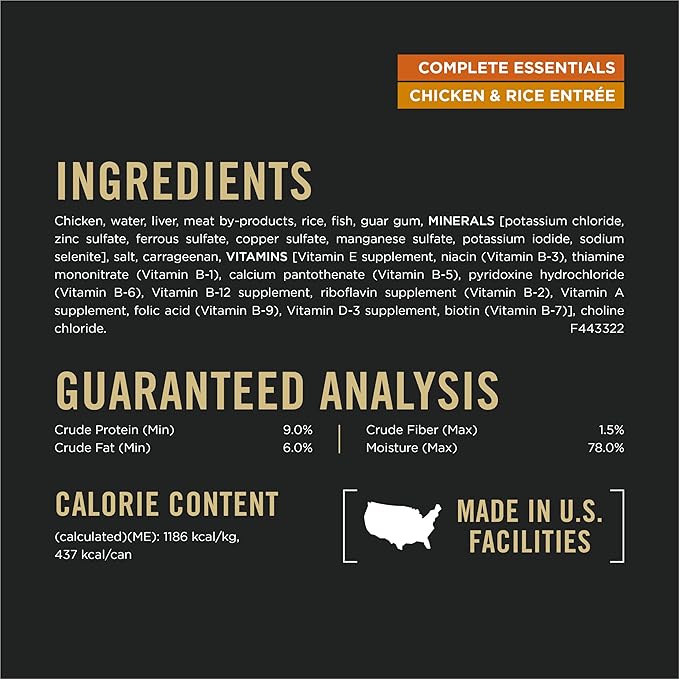 Purina Pro Plan Complete Essentials Classic Pate Dog Food, Chicken and Rice Entrée - (Pack of 12) 13 oz. Cans