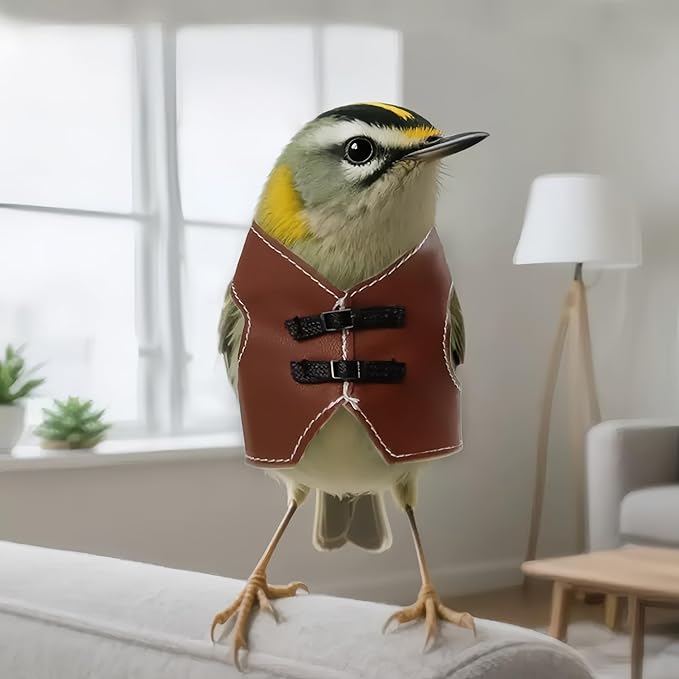 Bird Clothes, Parrot Leather Jacket, Bird Costume Cosplay Photo Prop, Parrot Apparel for Eclectus, Budgerigar, African Greys Parakeet, Conure, Cockatiel, Love Birds-Cowboy Style,Brown,L