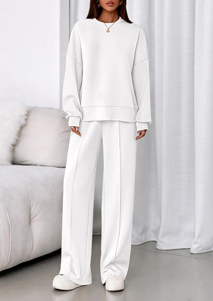 PRETTYGARDEN 2 Piece Sets For Women Fall Trendy Long Sleeve Sweatshirt Wide Leg Pants Loungewear Set Matching Sweatsuit