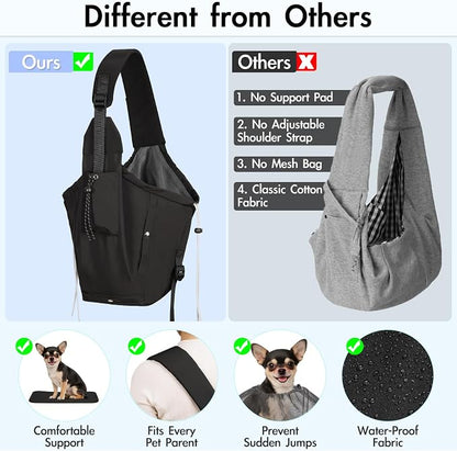 Dog Carrier Sling, Puppy Carrier Sling 20 lbs, Black | Dog Carriers for Small Dogs & Cats With Pockets, Machine Washable, Adjustable Shoulder Strap, Hands Free for Outdoor Use