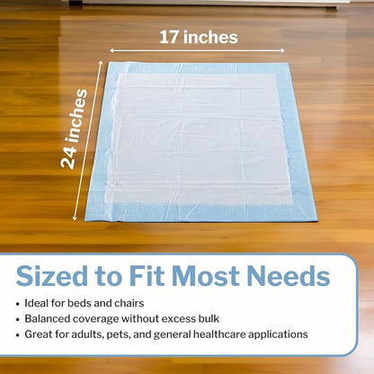 McKesson Underpads Bed Pads, Elderly, Light Absorbency, 17 x 24 in, 300 ct | and Baby, Pee Pads