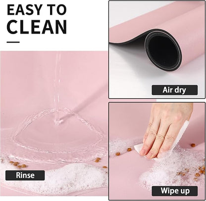 HotLive Dog Food Mat - Absorbent Cat Mat for Food and Water, No Stains Pet Feeding Bowl Mat, Easy to Clean Pet Placemats, Quick Dry Dog Water Dispenser Mat for Messy Drinkers | Pink 18"x34"