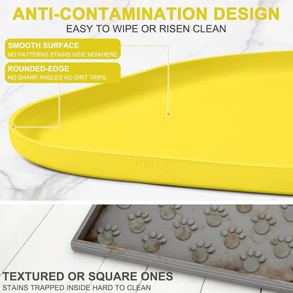 SMILOOL Waterproof Silicone Pet Food Mat with Raised Edge for Dog & Cat | 22" x 14" Non-Slip Pet Feeding Mats with Lip for Food & Water Bowl, Food Grade, Easy Cleaning, Light Yellow