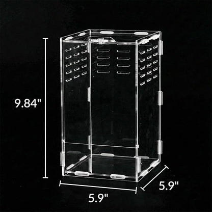 9.8 Inch Jumping Spider Enclosure, Desktop Micro Terrarium, Breeding Box, 360° Clear Acrylic Insect Habitat, 3-Side Ventilation, Easy Assembly, for Mantis, Tarantula, Snail, Small Reptiles, Plants