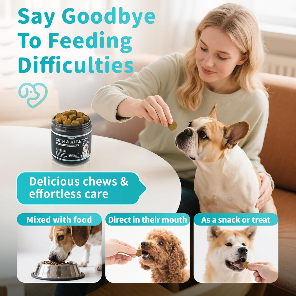 Dog Skin & Allergy Chews - Dog Probiotics for Sensitive Skin Health Support - Allergy Relief - Support Seasonal Allergies, Immune & Gut & Digestive Health Supplement - Beef Flavor - 90 Count