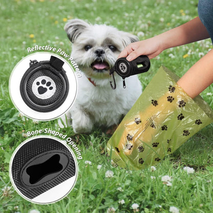 Dog Poop Bag Holder for Leash Doggie Waste Bag Dispenser Soft Fabric Puppy Potty Carrier Small Doggy Zipper Pouch with Carabiner Clip with 1 Roll of Pet Trash Bags, Black