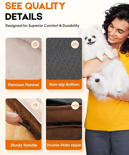 Upvilla Orthopedic Dog Bed XL, Four-Sided Dog Sofa, Washable Cover, Brown | Removable Waterproof Dog Bed Cover, Egg-Crate Orthopedic Foam, Built-In Carry Handle, Indoor Large Pet Beds, Cat Beds