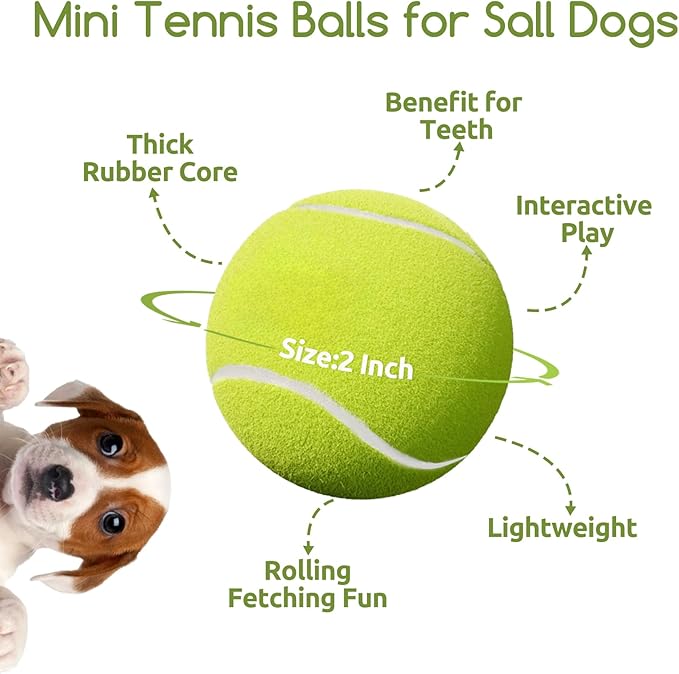 susu & wuwu 12 Pack Mini Tennis Balls for Small Dogs, 2 Inch Small Tennis Balls for Dog Interactive Playing Fetching Training, Puppy Toys to Keep Them Busy