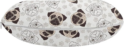 Ambesonne Dog Travel Pillow Neck Rest, Pug Portraits Traces Paw Print Background Canine Pet Illustration Mammal Animal, Memory Foam Traveling Accessory for Airplane and Car, 12", Beige Brown Tan