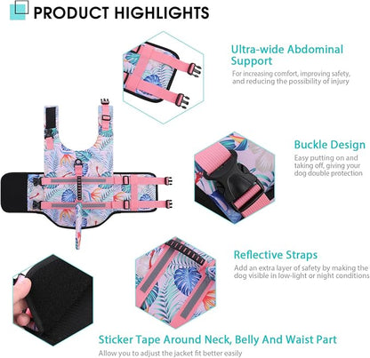 Shark Dog Life Vest for Swimming, Pet Life Vests for Boating, High Buoyant DogLife Jacket, Ripstop High Flotation Swimsui for Small, Medium, Large Dogs (HawaiiPink,XL)