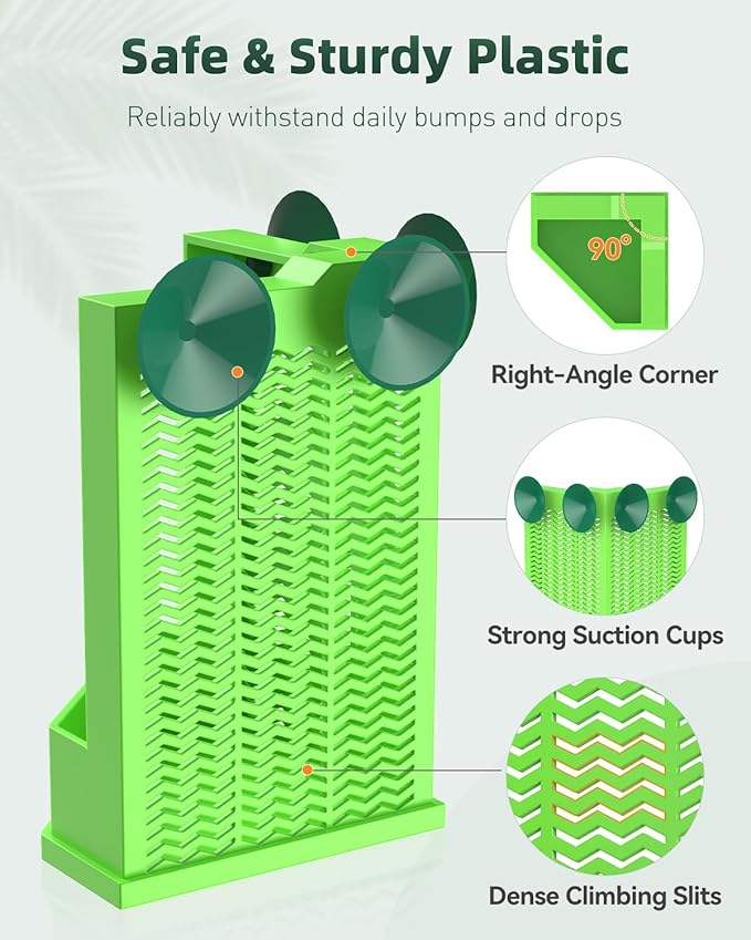 Pawfly Reptile Feeder Bowl - Escape-Proof Corner Hunting Dish, Wall-Mounted Insect Feeder for Bearded Dragons, Chameleons, Geckos, Frogs & Lizards with Suction Cups