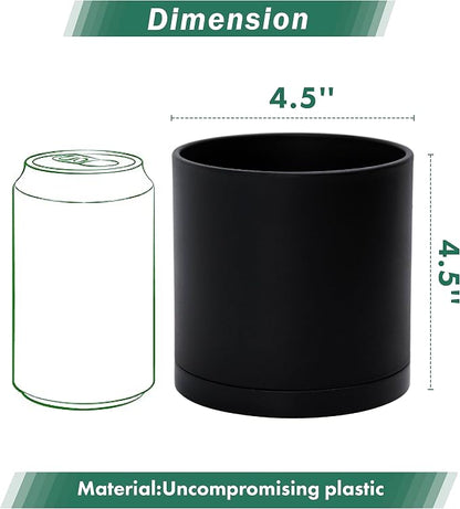 D'vine Dev 2 Pack 4.5 Inch Modern Plastic Plant Pots, Small Garden Planters for Plant with Drainage Holes and Saucers, Black Color, 74-Y-F-1