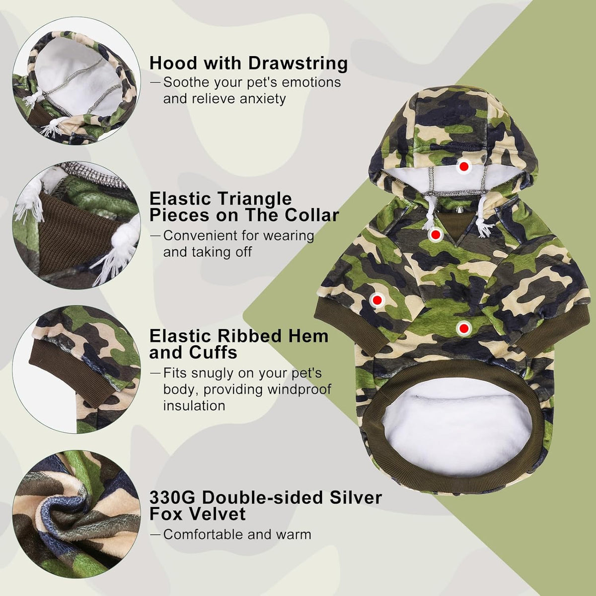 BEAUTYZOO Dog Hoodie for Small Medium Dogs Puppy, Soft Fleece Dog Sweater Cold Weather Coats with Pocket, Pet Outfits Hooded Sweatshirt Chihuahua Cat Jacket Clothing Warm Camo French Bulldog Clothes