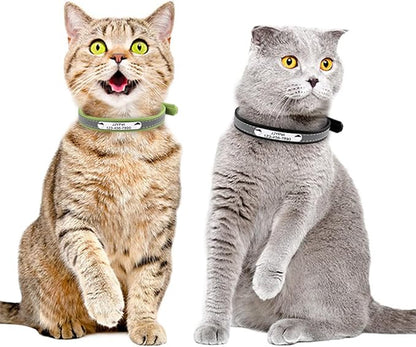 Personalized Reflective Cat Collars with Name Tag and Plated,Engraved Custom Cat Collar with Name and Phone,Kitten Collar with Safety Buckle Adjustable for Cats and Kitten(Purple)