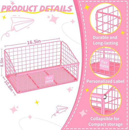 Indestructible Dog Toy basket, Medium Toy Box for Dogs,Pet Toy Bin Dog Metal Basket for Toys, Toy Storage Organizer, Living Room Area (Pink)