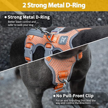 No Escape Dog Harness, Escape Proof Harness, Fully Reflective Harness with Padded Handle, Breathable,Durable, Adjustable Vest for Medium Dogs Walking, Training, and Running Gear (Orange,M)