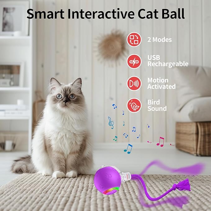 Cat Toys for Indoor Cats - Interactive & Durable Chirping Bird Toys - Perfect for Kittens & Adult Cats - Motion Activated