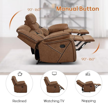 EBELLO Manual Recliner Sofa Set, Faux Leather Reclining Living Room Furniture Set, Included Recliner Chair and 3 Seat Manual Recline Sofa, Brown