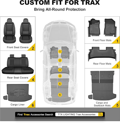 TTX LIGHTING Floor Mats for 2024 2025 2026 Chevy Trax - Csutom Fit 1st and 2rd Row Car Mats for Chevrolet Trax - All Weather Protection Interior Accessories for Trax LS/1RS/LT/2RS/ACTIV (Upgrade)