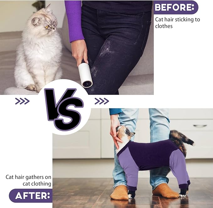 QBLEEV Cat Pajamas for Cats Only, Sticky Hair Kitten Clothes, Prevent Lost Fur Pet Onesie Shirts Costumes Outfits for Daily Wear Parties Photography, Recovery Suit for Small Dogs