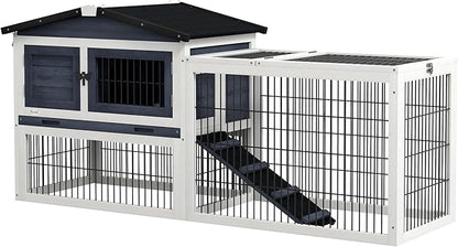 PawHut Rabbit Hutch Outdoor Indoor, 54" L Large Rabbit Cage with Waterproof Openable Roof, No-Leak Tray, Ramp, Run, for Bunnies, Guinea Pigs, Dark Gray