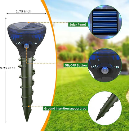 2026 Upgraded Solar Mole & Gopher Repellent 4 Pack, IP65 Waterproof Ultrasonic Vibration Stakes, Snake Skunk Vole Groundhog Deterrent to Protect Yard, Lawn & Garden