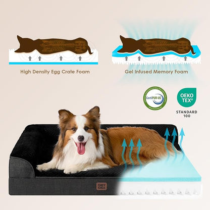 EHEYCIGA Memory Foam Dog Bed Large Size Dogs, Orthopedic Dog Bed Large with Washable Removable Cover, Waterproof Pet Sofa Couch with Nonskid Bottom, 36x27x6, Black | Washable Removable Cover, Waterproof Flat Pet Sofa Couch with Nonskid Bottom, 36x27x6