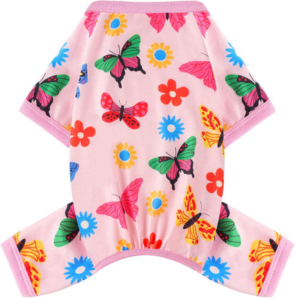 Dog Pajamas Small Sized Dogs Stretchable Summer Dog Clothes Pjs 4 Legs Girl Boy Cute Soft Puppy Outfits Doggie Cat Jammies Jumpsuit Sleeper for Pet, Butterfly S
