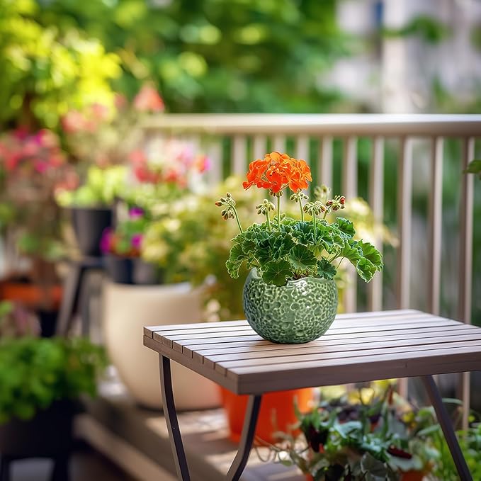 Ceramic Plant Pots - 4 inch Plant Pot with Drainage Hole, Small Pots for Plants Indoor Outdoor, Unique Round Planter, Modern Decorative Flower Pot, Room Decor, House Warming Gifts, Green