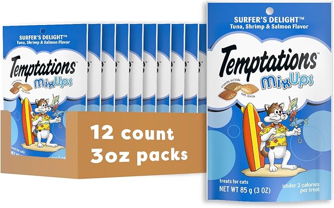 Temptations MixUps Surfer's Delight Flavor Crunchy and Soft Cat Treats, 3 oz. Pouch (Pack of 12)