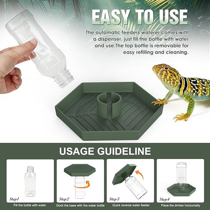 Reptile Water Dispenser-Bearded Dragon Water Bowl - Small Water Dish for Tortoise - Bowls for Reptiles & Amphibians (L)