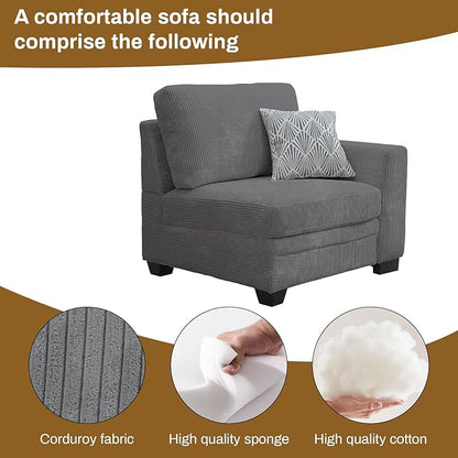 Legend Vansen Oversized Modular Sectional Sofa,6 Seat U Shaped Couch with Ottoman,Corduroy Sofa with Deep Seat,Convertible Large Sectional Couches for Living Room (Grey, U-6)