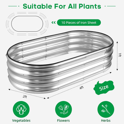 JERIA Raised Garden Bed,Galvanized Raised 2 Pcs 4×2×1ft Planter Boxes Outdoor with Easy Assembly, Large Garden Bed for Vegetables, Fruits, Flower