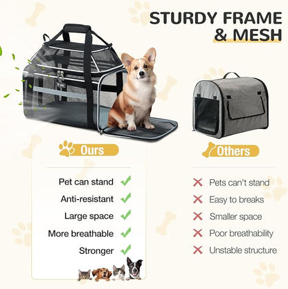 Lekereise Top-Expandable Pet Carrier Full Mesh 17x11x9.5 Inch Airline Approved Soft Sided Underseat Travel Carriers for Small Cats and Dogs with Locking Safety Zippers
