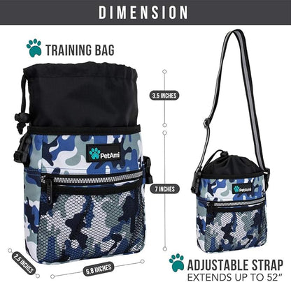 PetAmi Dog Treat Pouch, Pet Treat Pouch for Training, Dog Walking Bag Holder for Kibbles, Pet Food Toy, Dog Trainer Essentials Supplies, Poop Bag Dispenser, 3 Ways to Wear (Camo Blue)