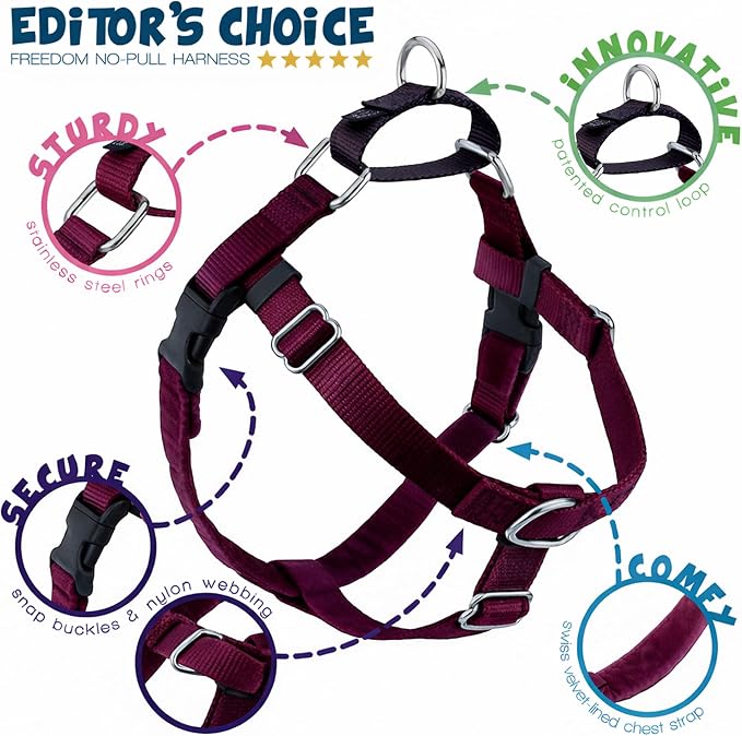 2 Hounds Design Freedom No Pull Dog Harness, Adjustable Harness and Leash Set, Easy Walking & Comfortable Control, Fits Small, Medium & Large Dogs, Solid Colors, Made in USA, 5/8" MD, Burgundy
