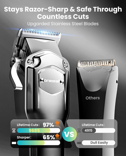 oneisall Dog Clippers for Grooming Thick/Heavy Coats, 4-in-1 Dog Grooming Kit Low Noise with Stainless Steel Blade, Cordless Dogs Paw Trimmer Pet Nail Grinder for Small & Large Dogs Cats Animals