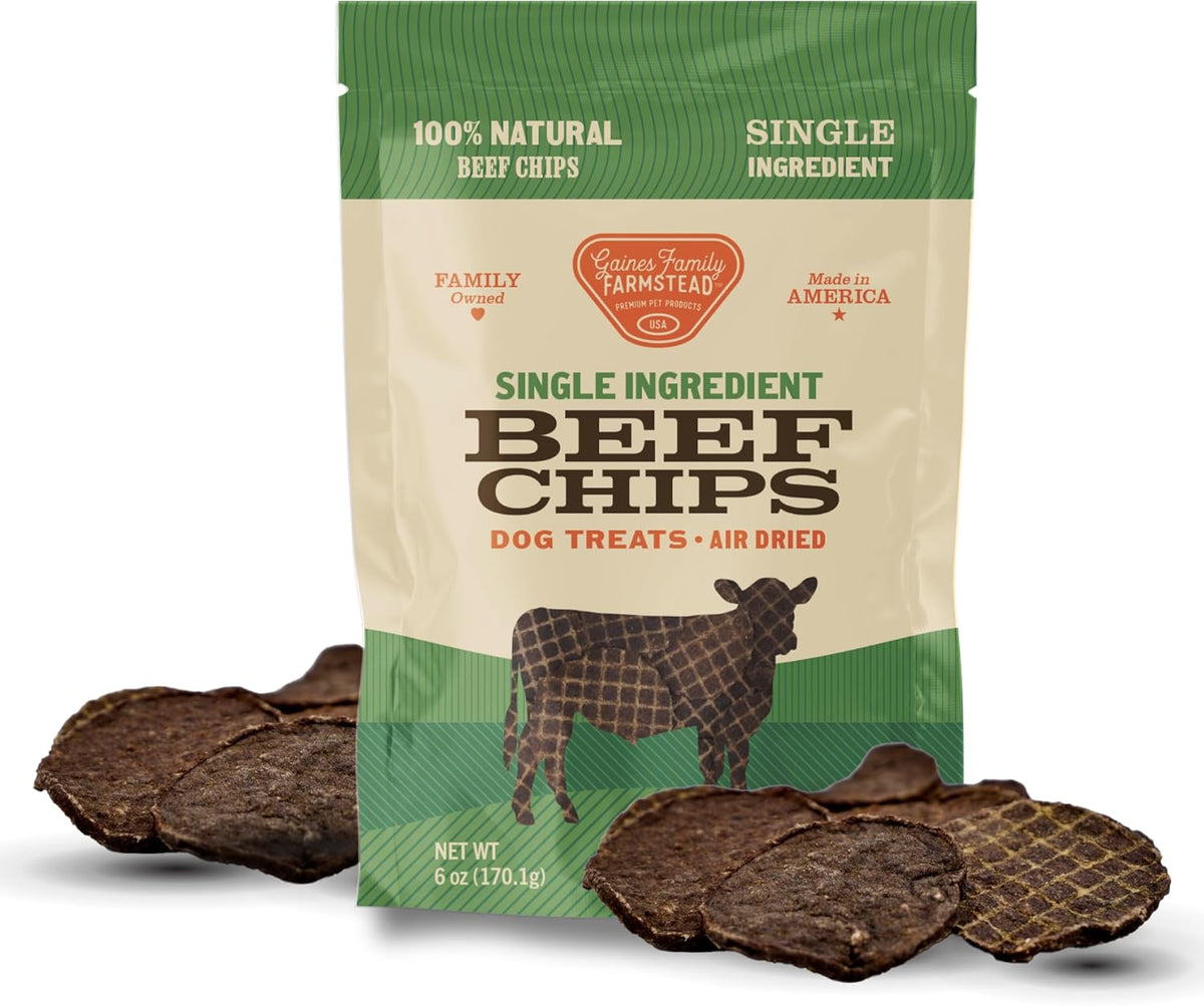 Gaines Family Farmstead Beef Chips for Dogs – 6 oz, Natural Single-Ingredient Dog Treats, High-Protein Rawhide-Free Chews, Healthy Grain-Free Snacks, Made in USA