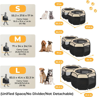 EighteenTek 2-in-1 Pop Up Cat Playpen XLarge, Dog Puppy Pet Playpen, Indoor Outdoor Cats Enclosed, Cat Tent House Crate Cage, Portable & Foldable Playpen for Kittens(No Divider, Unified Space)