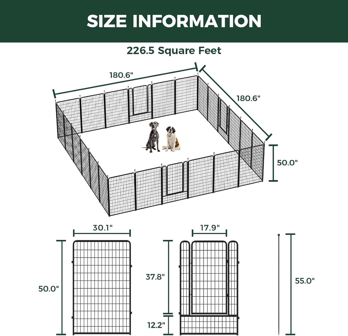 FXW Rollick Unleashed Dog Playpen for Indoor, Yard, RV Camping, 50 inch 24 Panels for Large Dogs, Black│Patented