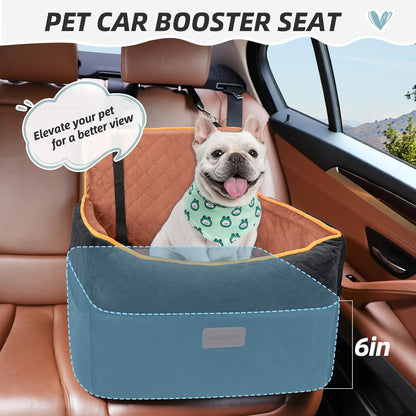 Small Dog Car Seat, Memory Foam Dog Booster Seats with Thick Cushion for Medium Dogs Under 35lbs, Detachable Washable Pet Car Seat Travel Bed with Storage Pockets,2 Safety Belts