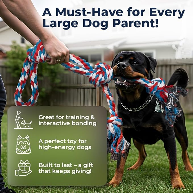Pacific Pups Products Large Dog Rope Toy for Aggressive Chewers - 23.5" Giant Dog Tug of War Toy for Large Breeds - Durable Big Pull Rope for Teething Puppies and Heavy Duty Chewers