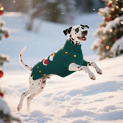 BRKURLEG Dog Sweaters, Christmas Dog Sweaters Medium Large Doggies Turtleneck Warm Pet Sweater for Cold Weather, Xmas, New Year, Pet Winter Pullover Sweater for Beagle, Pitbull (Green, XL)
