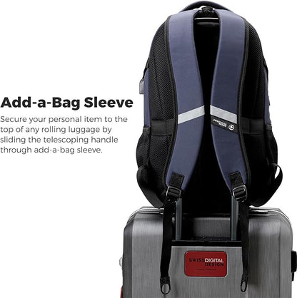 Swissdigital Design Laptop Backpack with USB Charging Port, Travel Backpack Fits 15.6 inches Computer, 31L College School Backpack for Men, Blue/Black | SD803-12