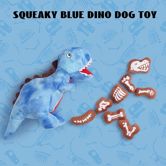 Nocciola Plush Dinosaur Dog Toys: Funny Squeaky Stuffed Dino Chew Toy for Small Medium Breed, Cognitive Enrichment Puzzle Mental Stimulation Training Pet Supplies to Keep Busy, 9 Packs