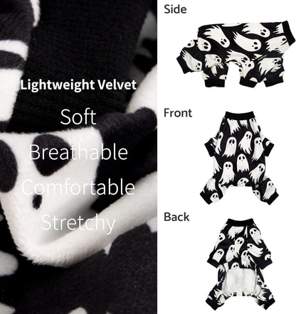 Fitwarm Halloween Ghost Dog Pajamas, Funny Halloween Costumes for Dogs, Fleece Dog Onesie with Feet, Doggy Clothes for Small Dogs Boy Girl, Pet Apparel, Black, White, XL